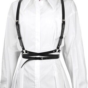 Women Punk PU Leather Waist Belt Adjustable Goth Circle Party Accessory